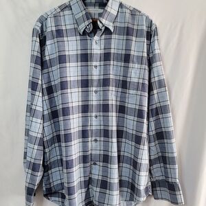Classic Navy and Light Blue Plaid Men's Shirt